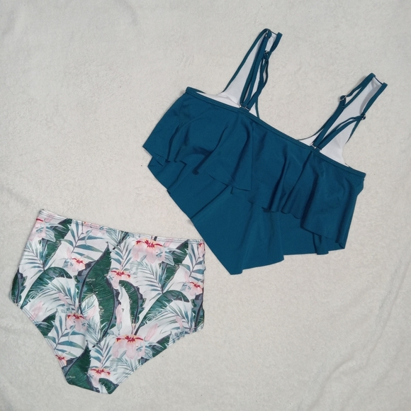 SHEIN Teal/Floral Print Bikini size M - Picture 2 of 11